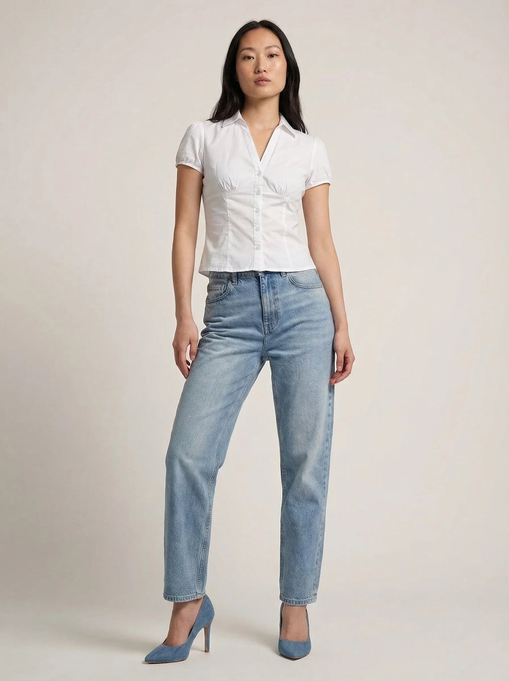 Dames Blouse | Korte Mouw Getailleerde Pasvorm Knoopsluiting