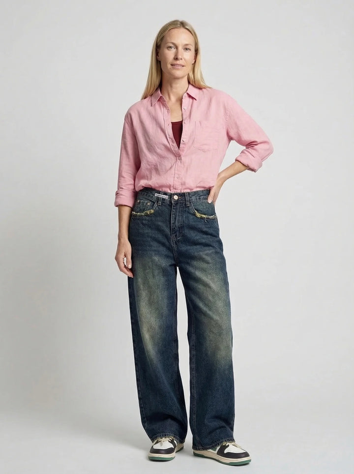 Dames Wide Leg Jeans | Hoge Taille Losse Pasvorm Casual Streetwear