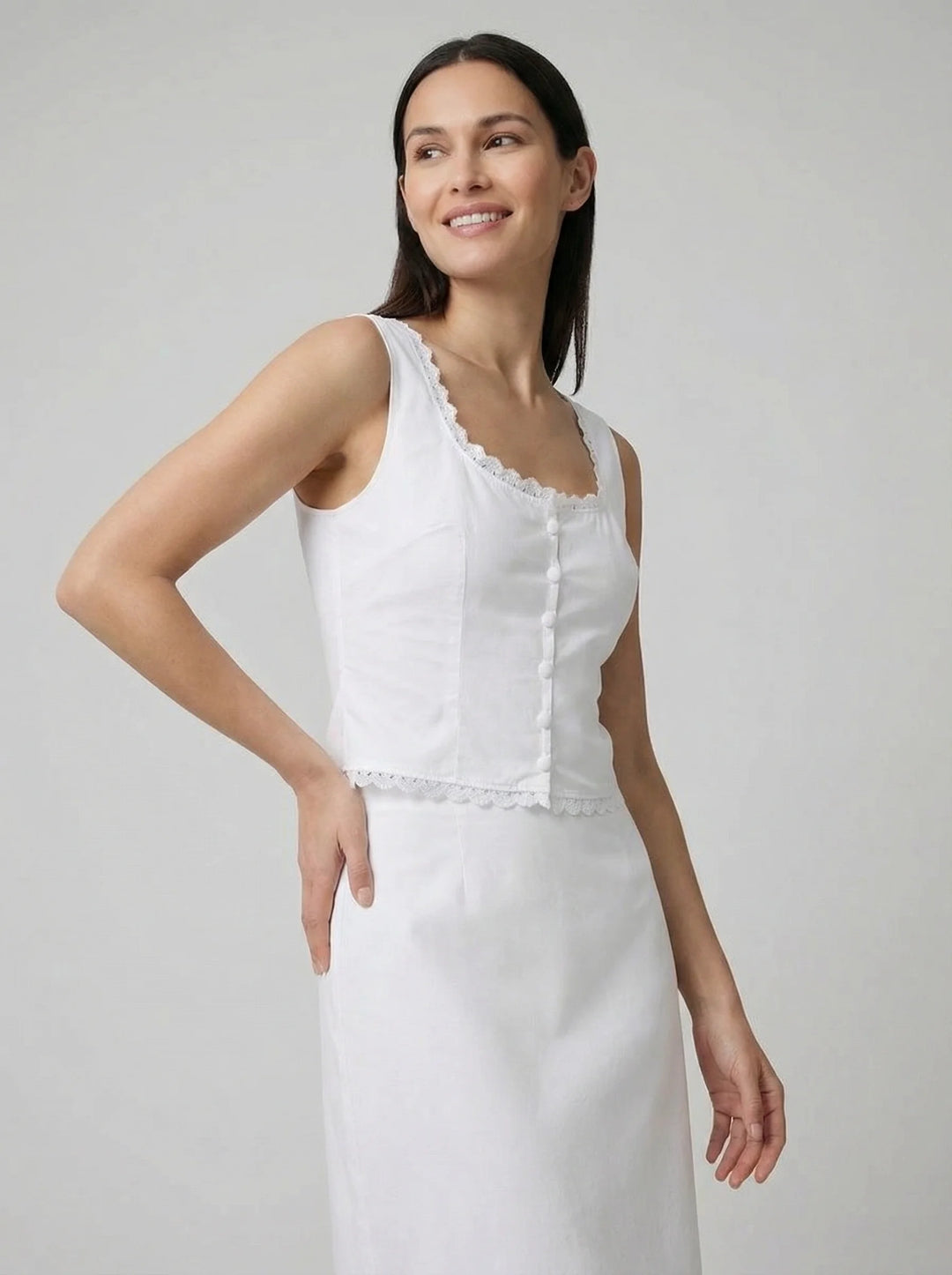 Dames Top | Mouwloos Getailleerd Model Knoopsluiting