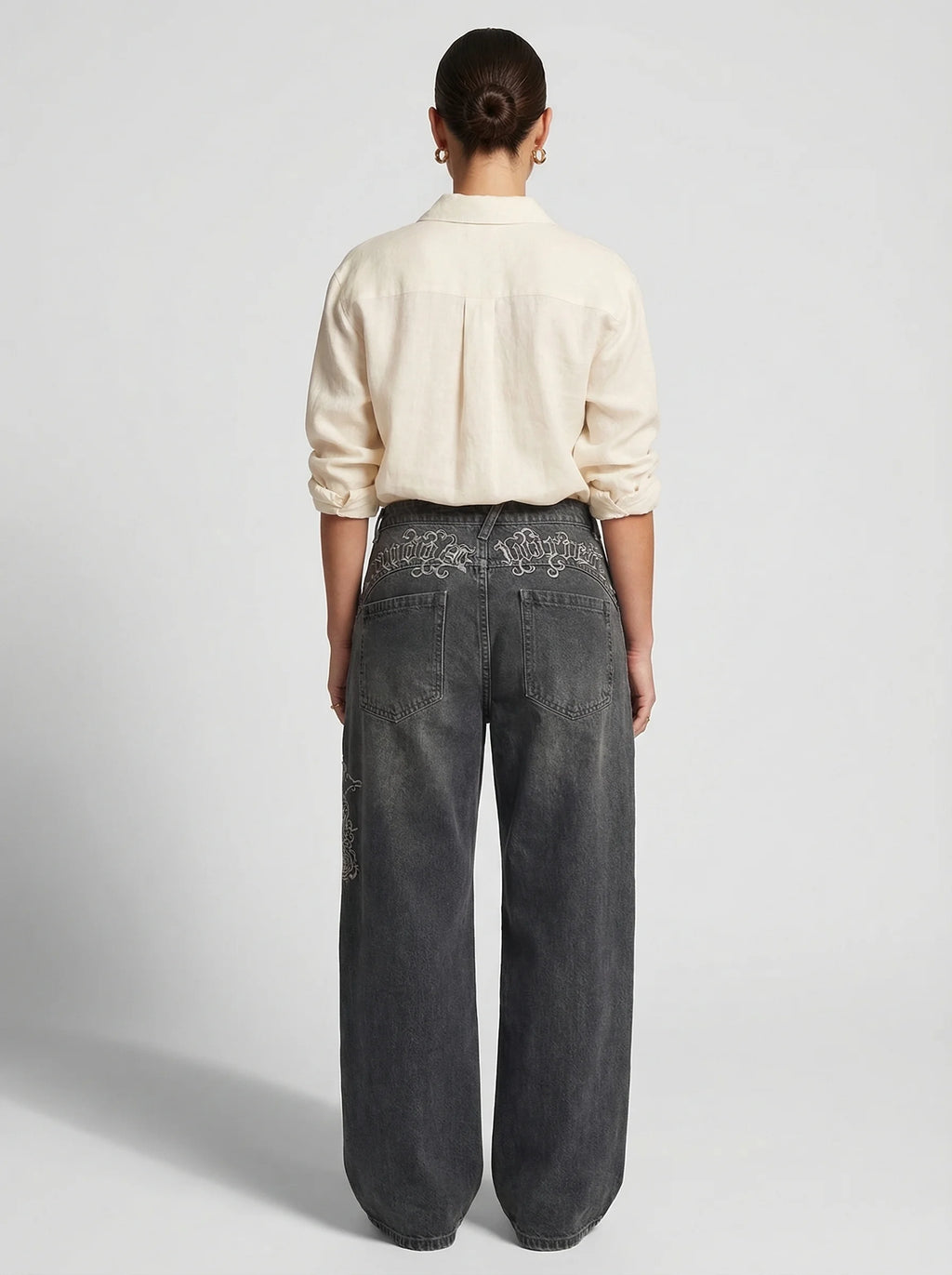 Dames Wide Leg Jeans | Hoge Taille Print Losse Pasvorm Casual Stijl