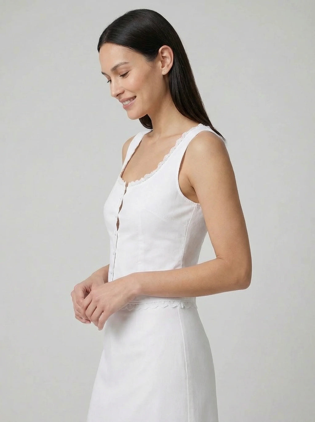 Dames Top | Mouwloos Getailleerd Model Knoopsluiting