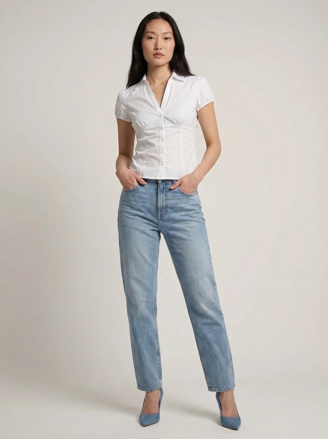 Dames Blouse | Korte Mouw Getailleerde Pasvorm Knoopsluiting