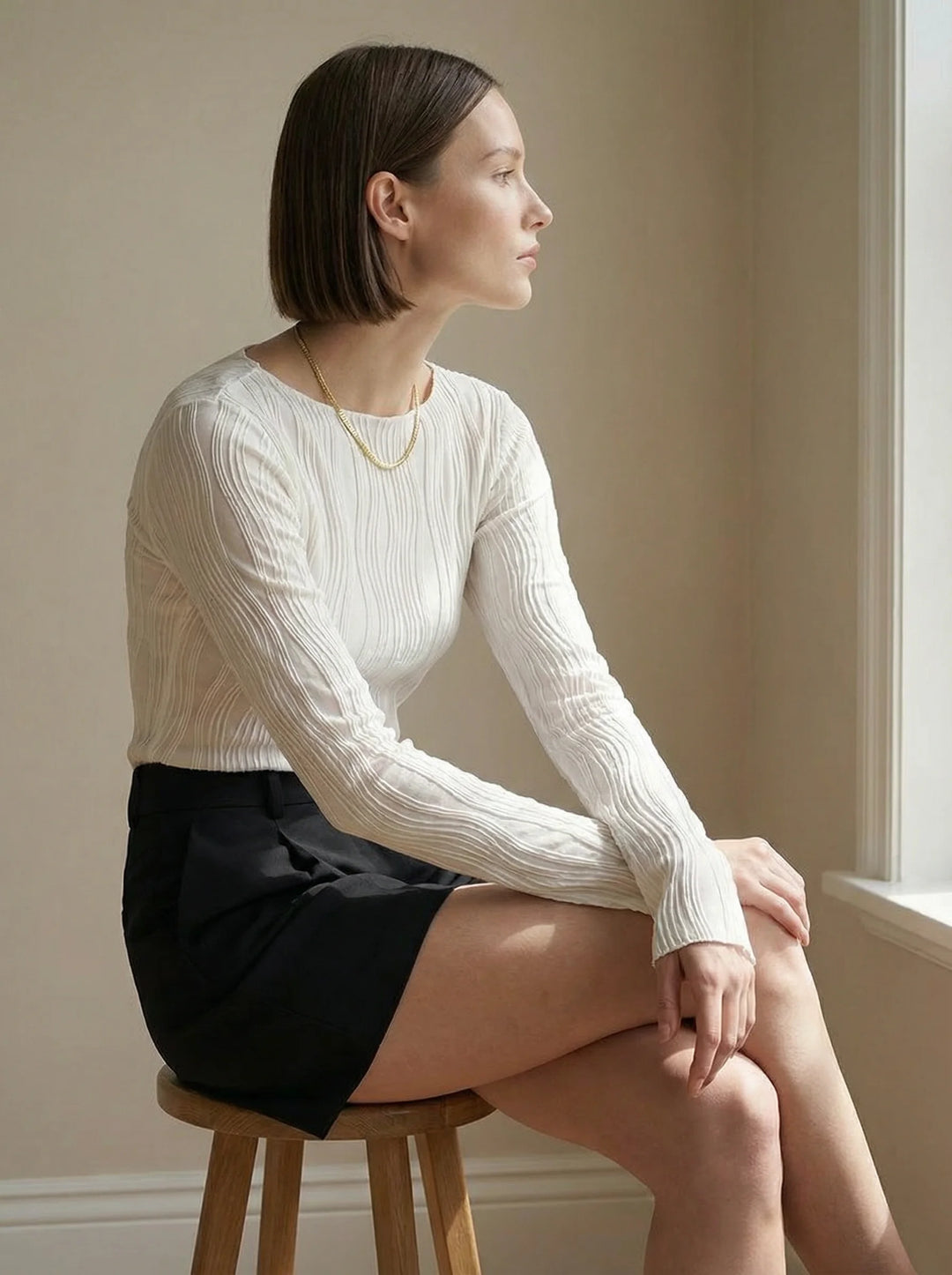 Dames Longsleeve Top | Aansluitende Pasvorm Ronde Hals