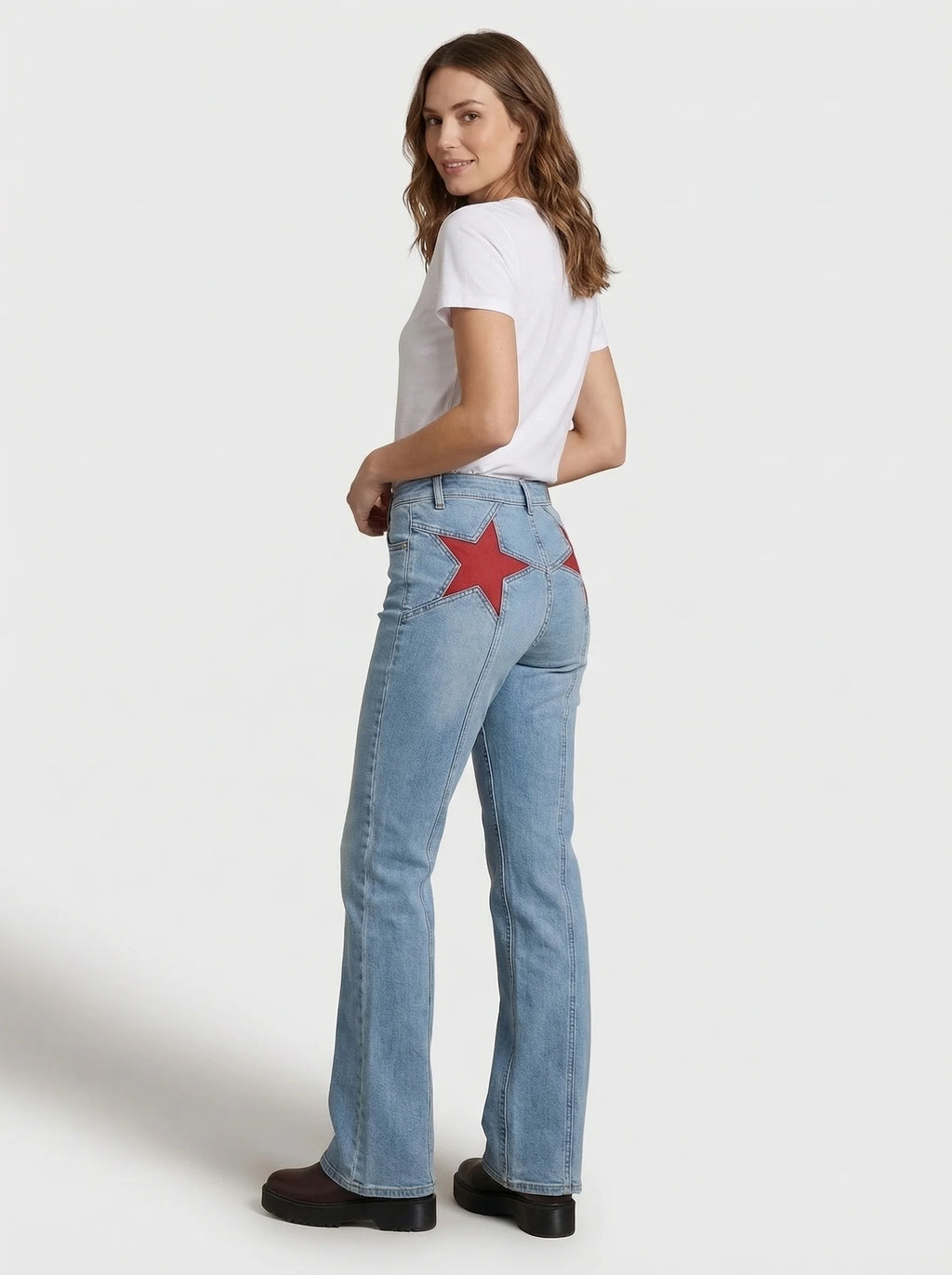 Dames Flared Jeans | Hoge Taille Ster Detail Uitlopende Pijpen Casual Stijl