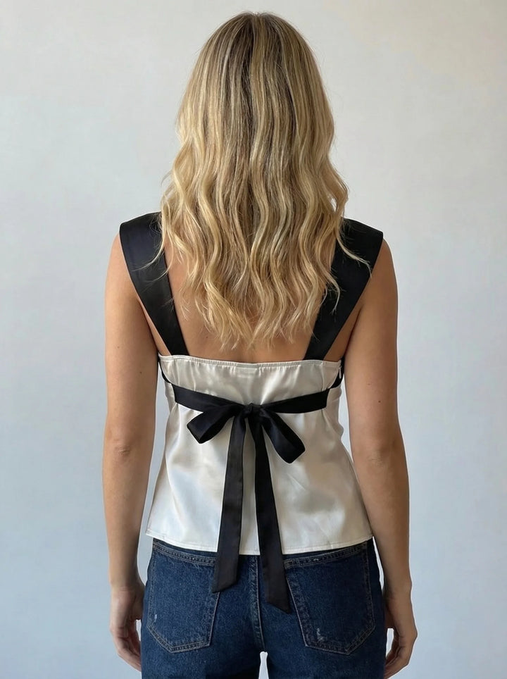 Dames Top | Mouwloos Vierkante Hals Contrast Design