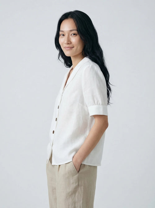 Dames Blouse | Korte Mouw Knopen V Hals Casual Pasvorm