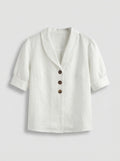 Dames Blouse | Korte Mouw Knopen V Hals Casual Pasvorm