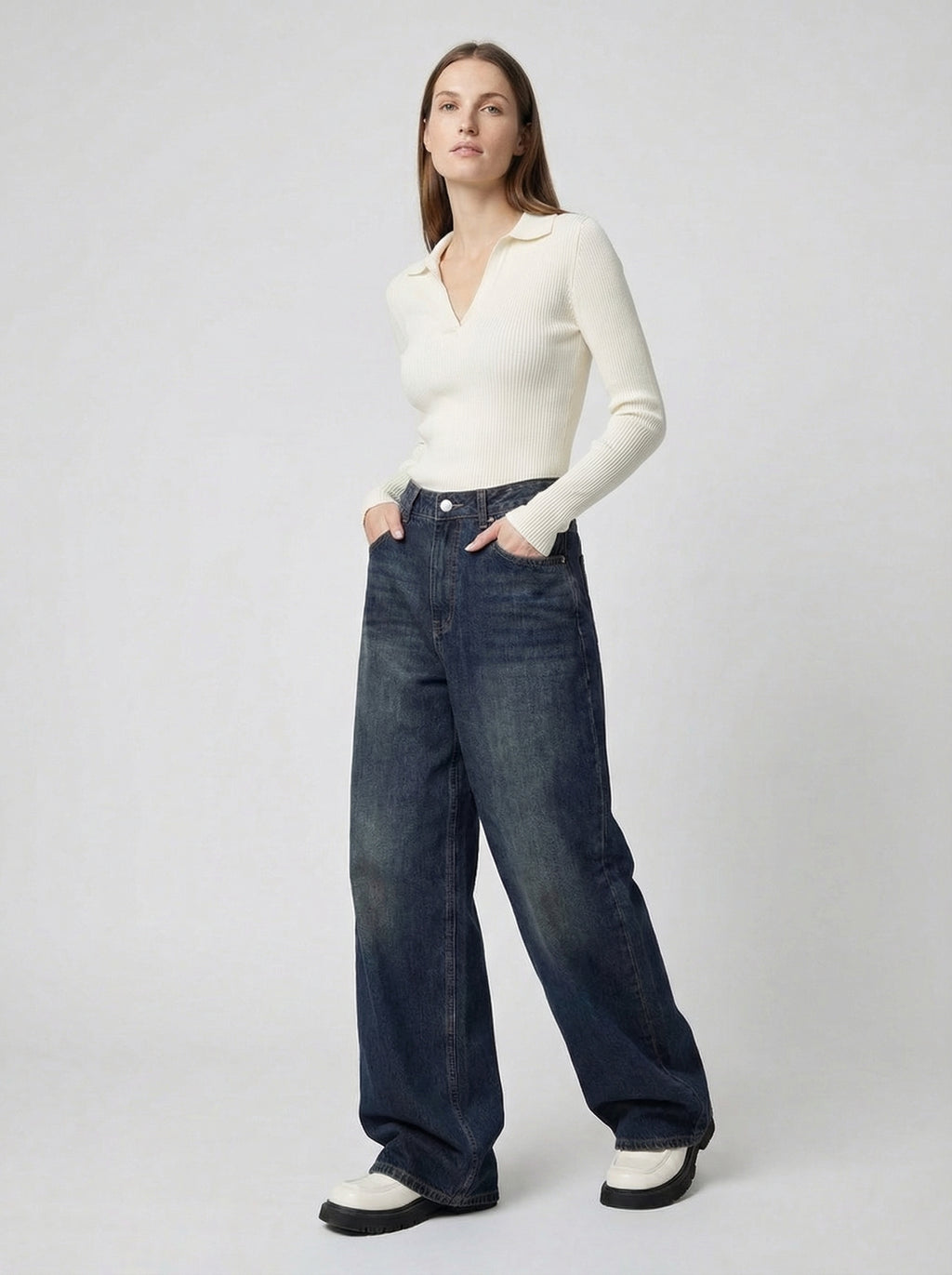 Dames Wide Leg Jeans | Hoge Taille Losse Pasvorm Casual Stijl