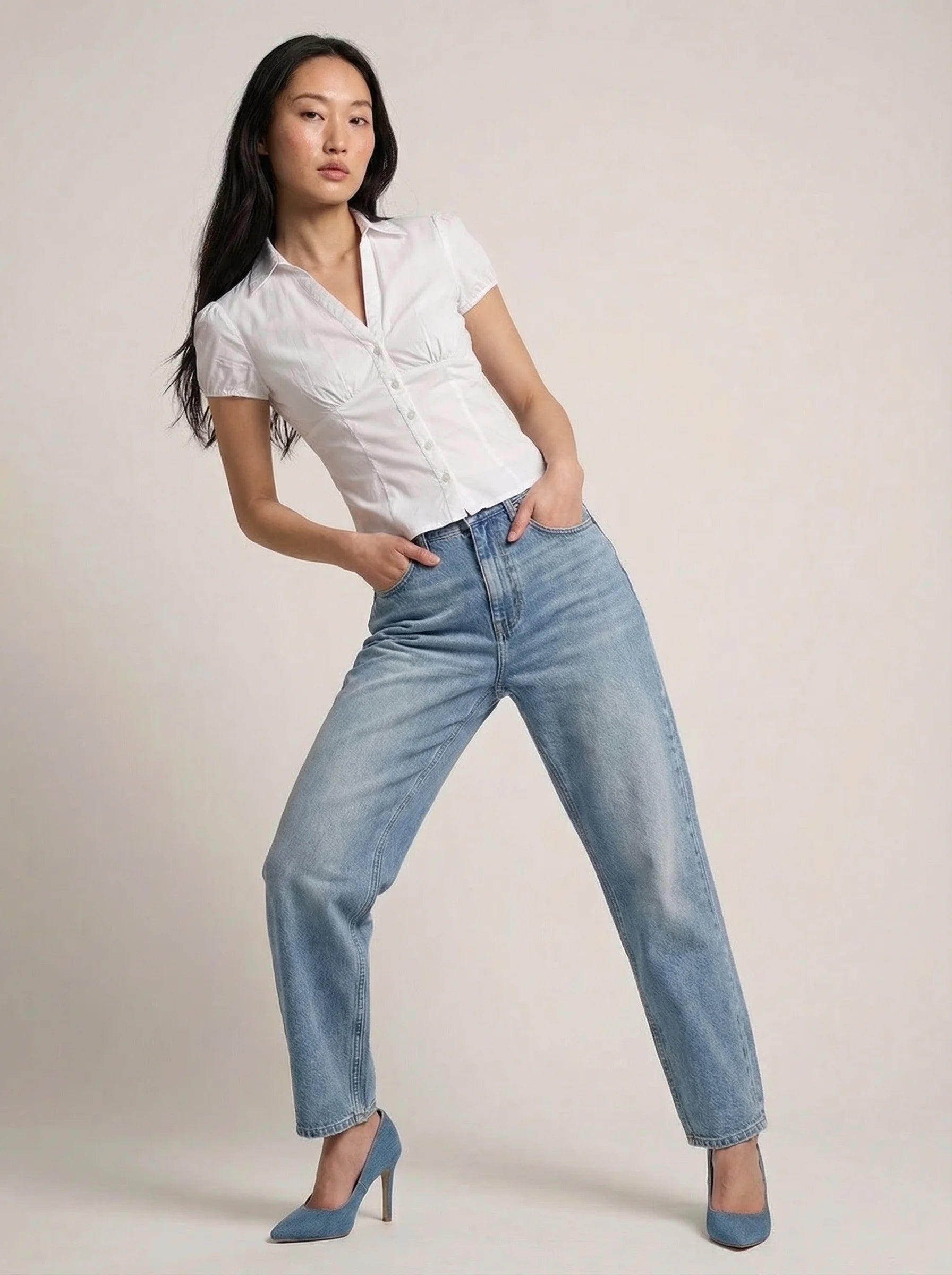 Dames Blouse | Korte Mouw Getailleerde Pasvorm Knoopsluiting