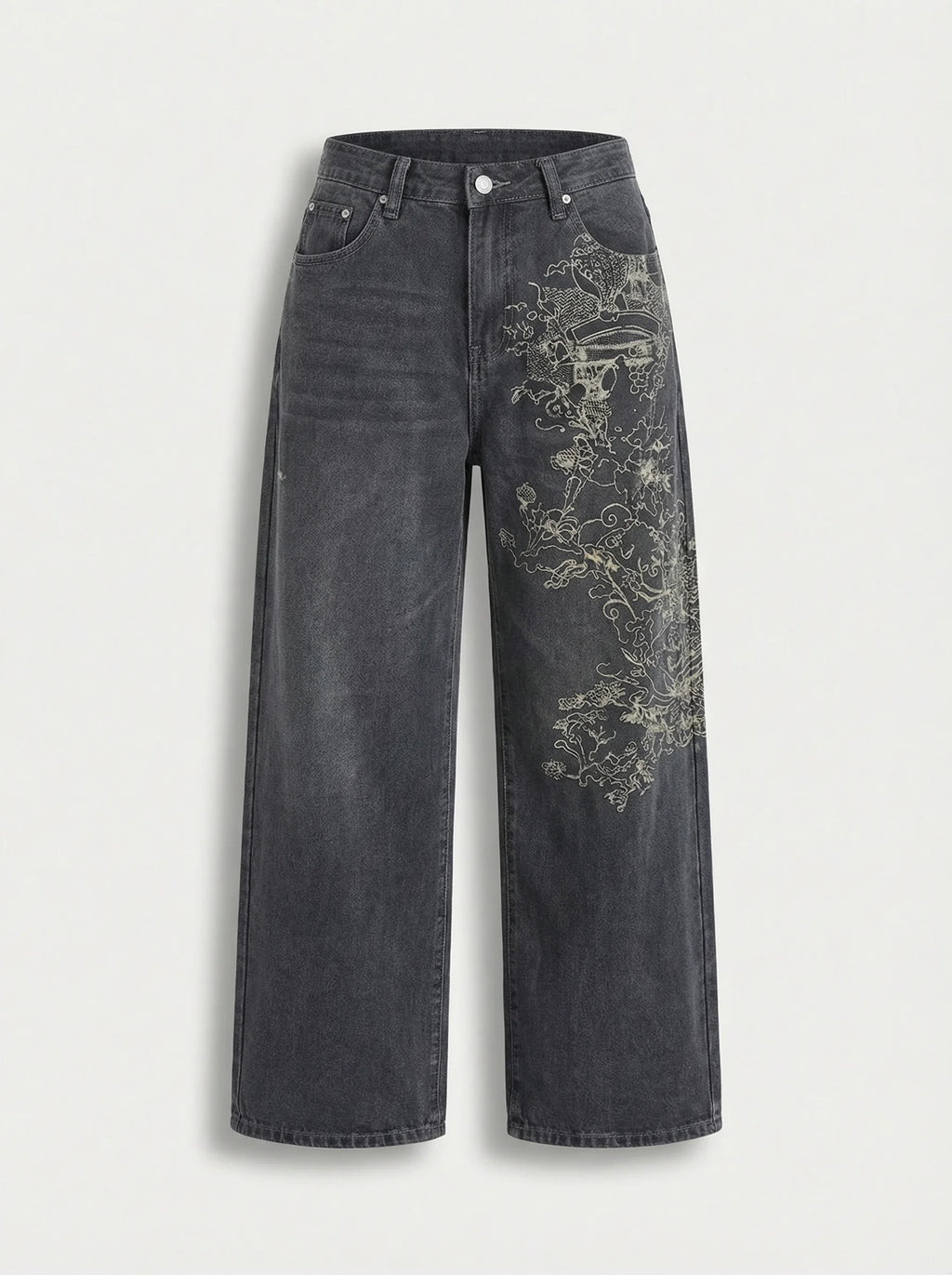 Dames Wide Leg Jeans | Hoge Taille Print Losse Pasvorm Casual Stijl
