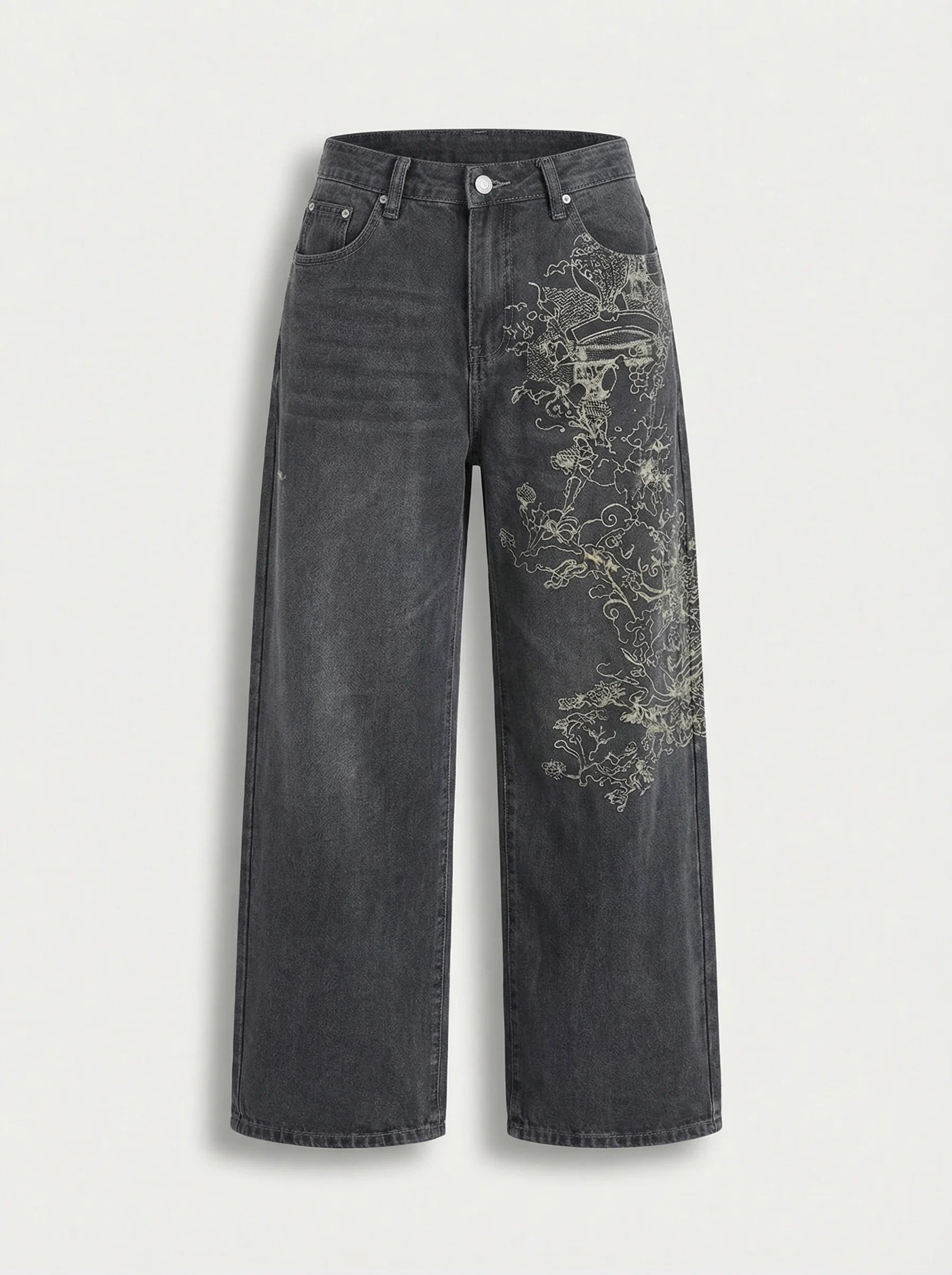 Dames Wide Leg Jeans | Hoge Taille Print Losse Pasvorm Casual Stijl