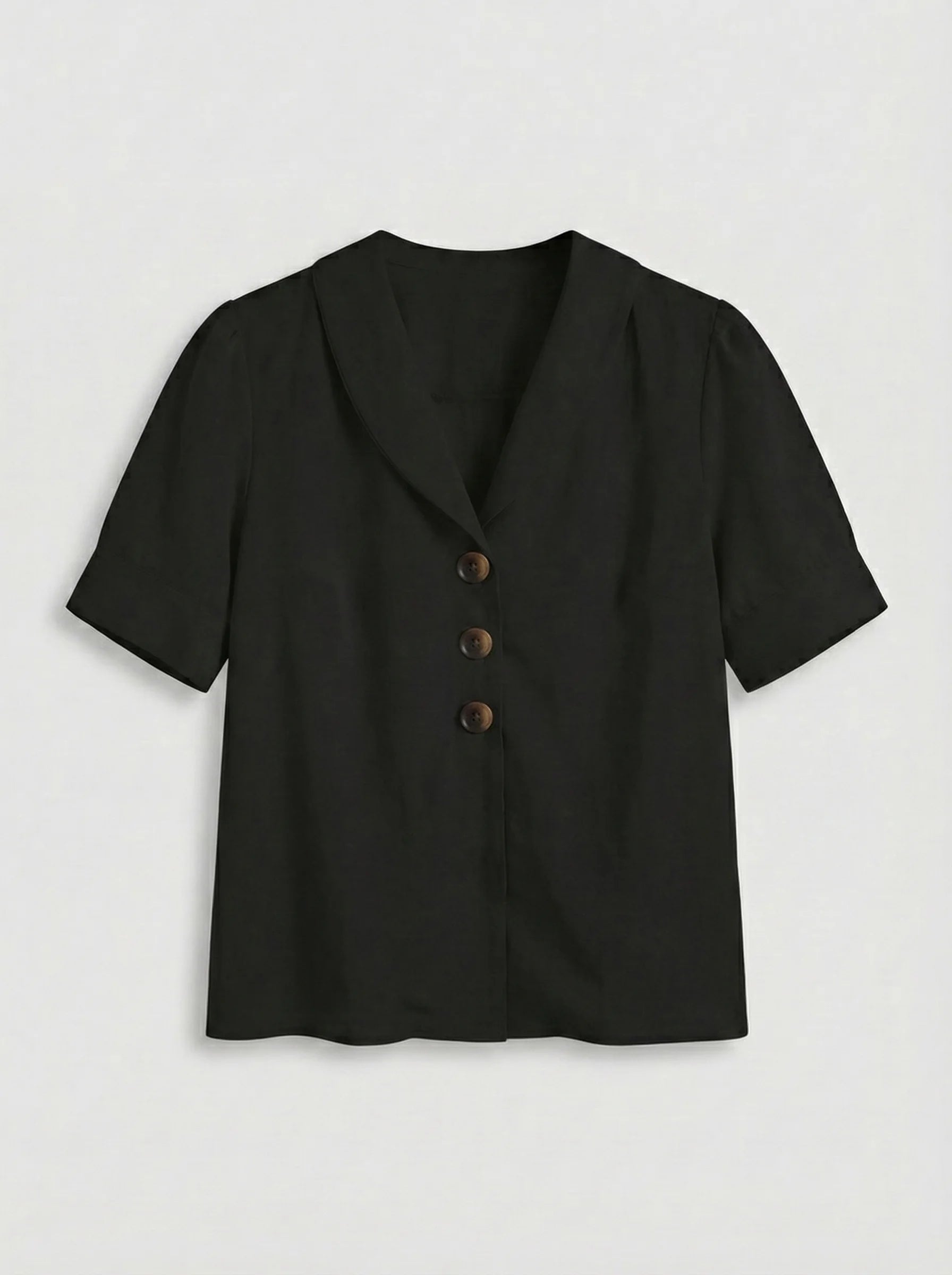 Dames Blouse | Korte Mouw Knopen V Hals Casual Pasvorm