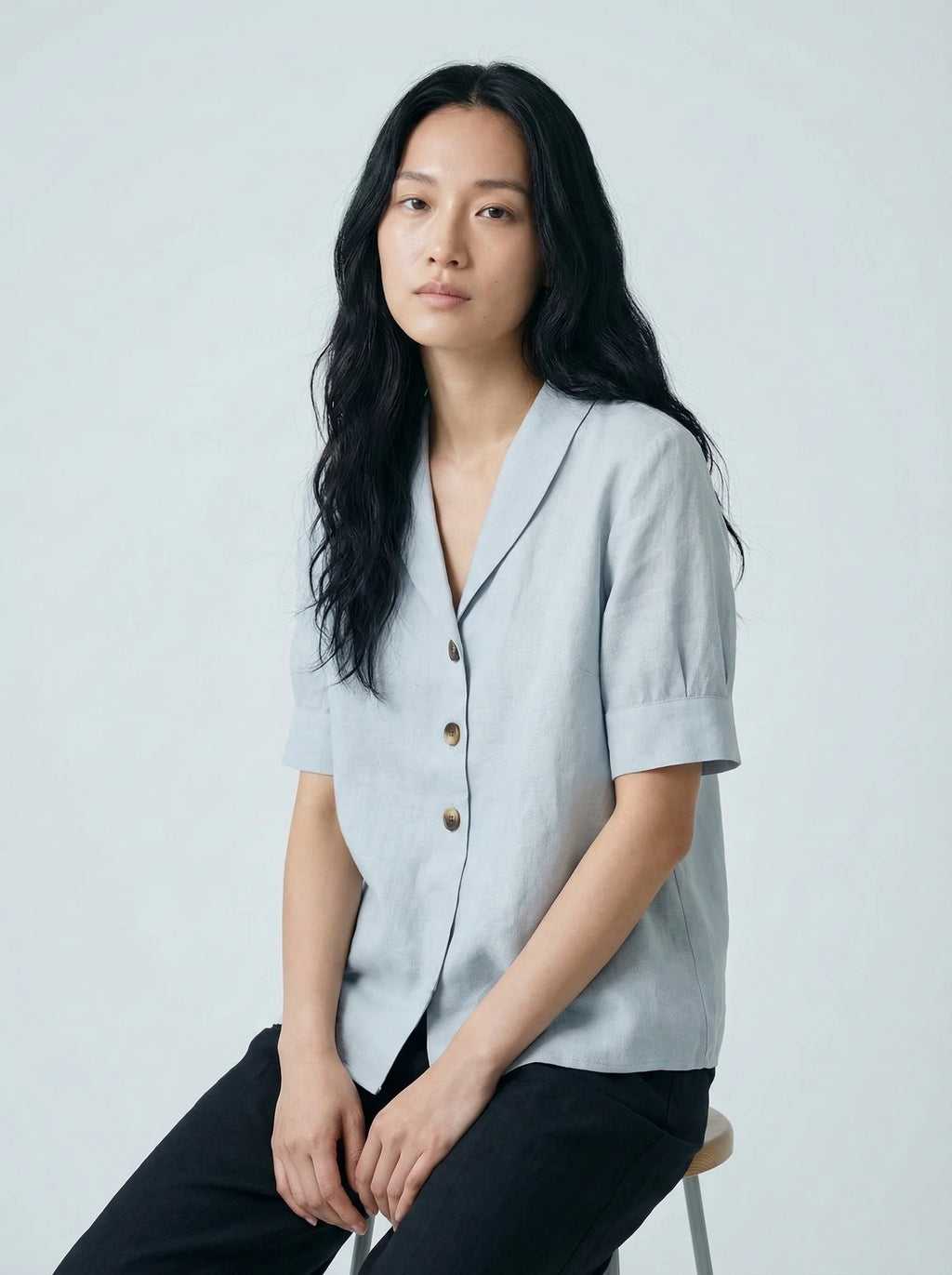 Dames Blouse | Korte Mouw Knopen V Hals Casual Pasvorm