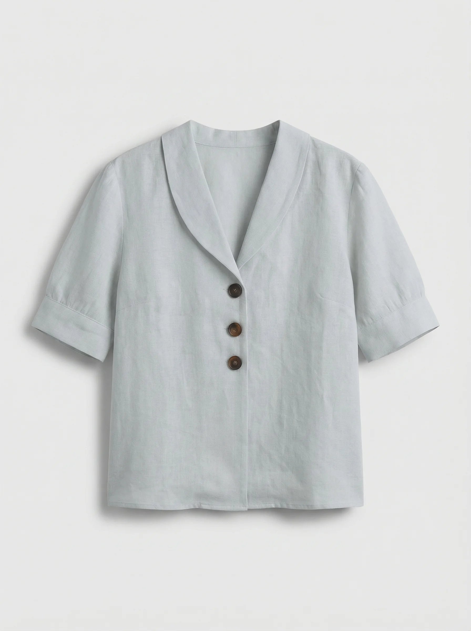 Dames Blouse | Korte Mouw Knopen V Hals Casual Pasvorm