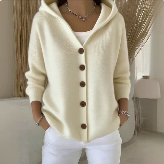 Dames A-lijn Capuchon Knit Cardigan in beige, Klassieke Knit