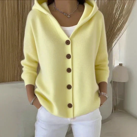 Dames A-lijn Capuchon Knit Cardigan in geel, Klassieke Knit