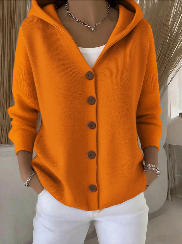 Dames A-lijn Capuchon Knit Cardigan in oranje, Klassieke Knit