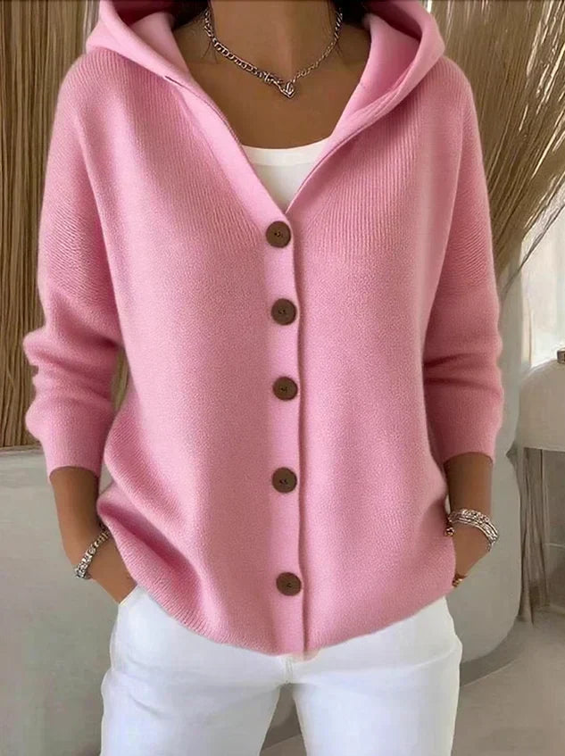 Dames A-lijn Capuchon Knit Cardigan in roze, Klassieke Knit