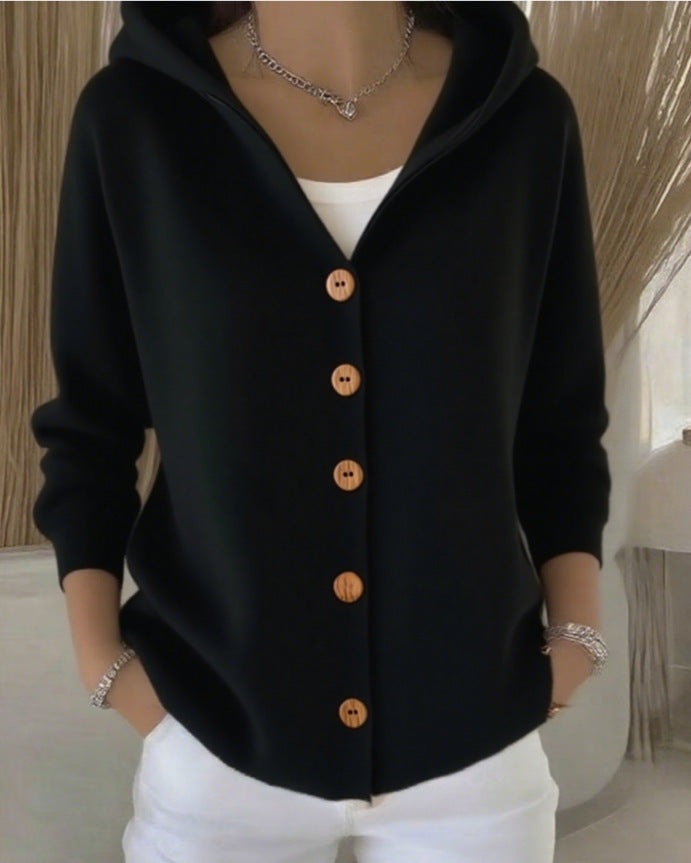 Dames A-lijn Capuchon Knit Cardigan in zwart, Klassieke Knit