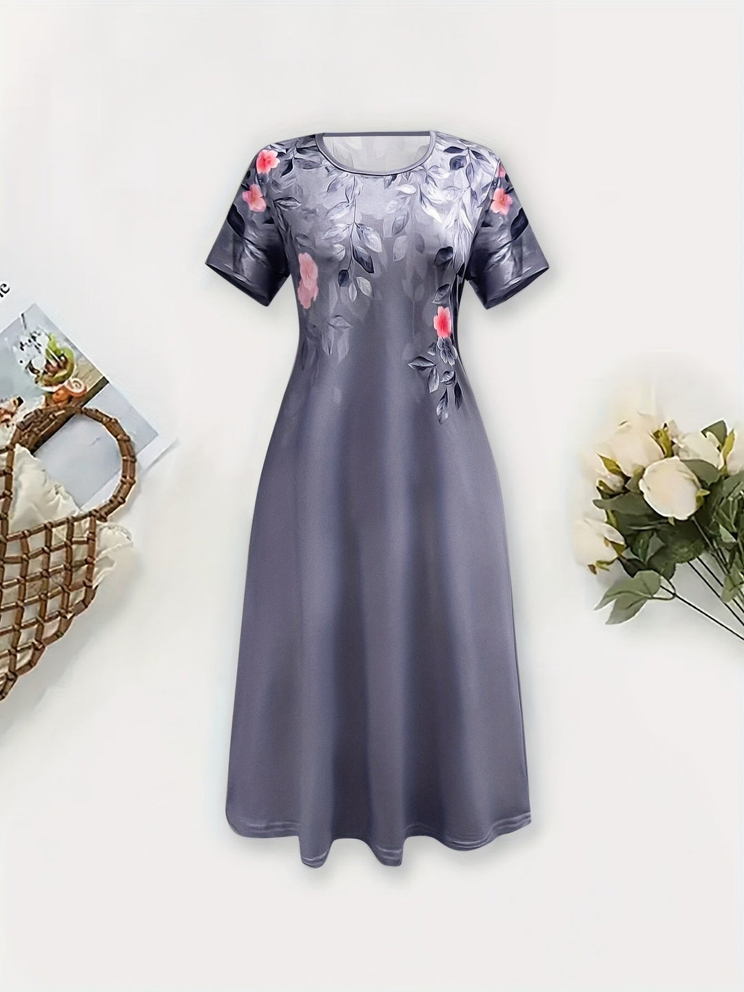 Dames A-lijn jurk met bloemenprint - Elegant