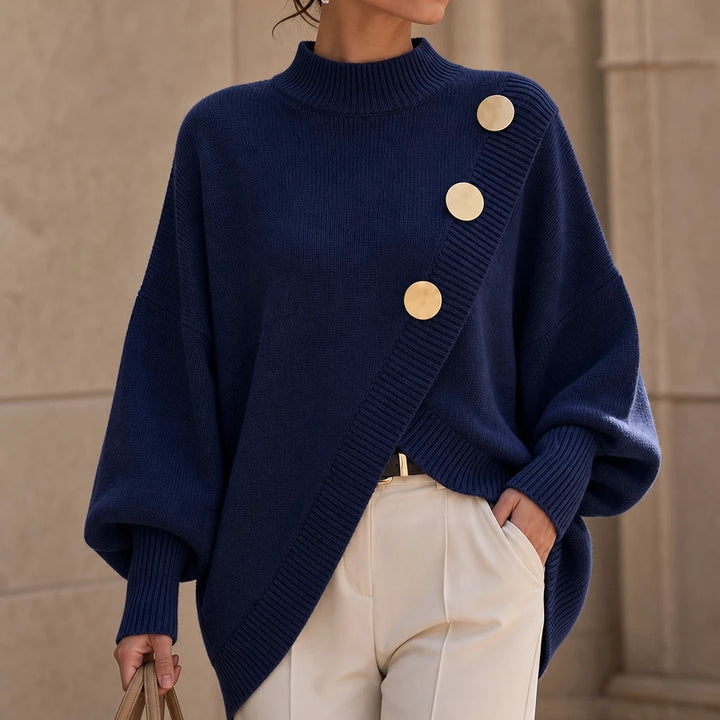 Dames asymmetrische gebreide trui met mock-neck - Casual chic