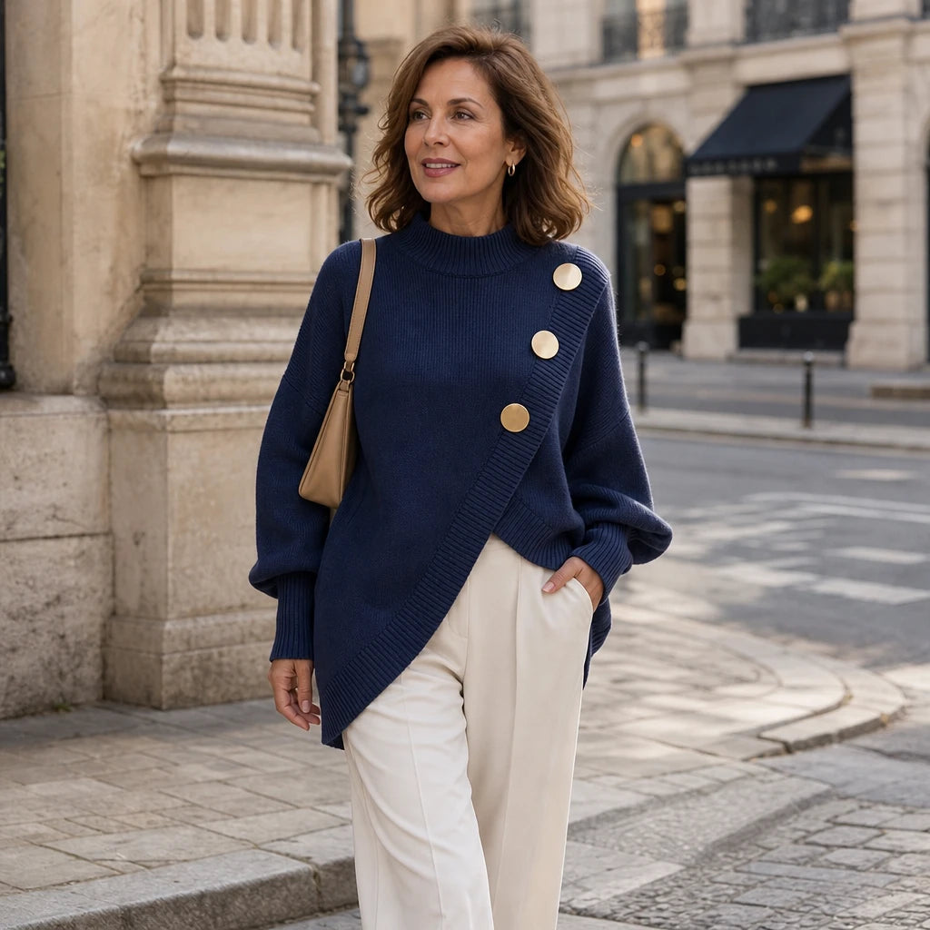 Dames asymmetrische gebreide trui met mock-neck - Casual chic