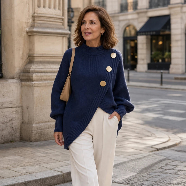 Dames asymmetrische gebreide trui met mock-neck - Casual chic