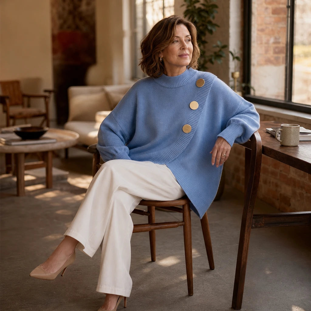 Dames asymmetrische gebreide trui met mock-neck - Casual chic