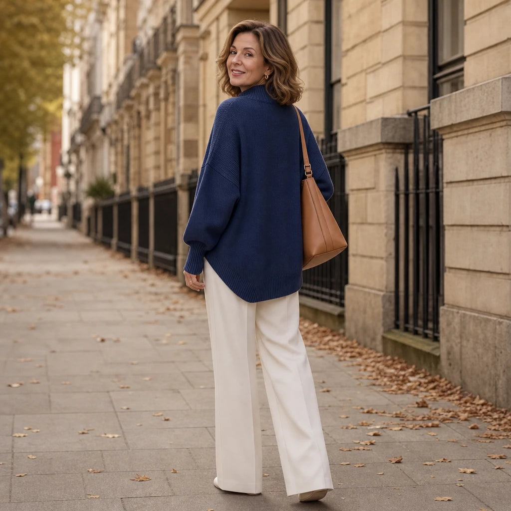 Dames asymmetrische gebreide trui met mock-neck - Casual chic