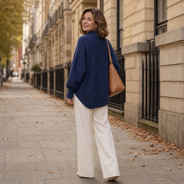Dames asymmetrische gebreide trui met mock-neck - Casual chic