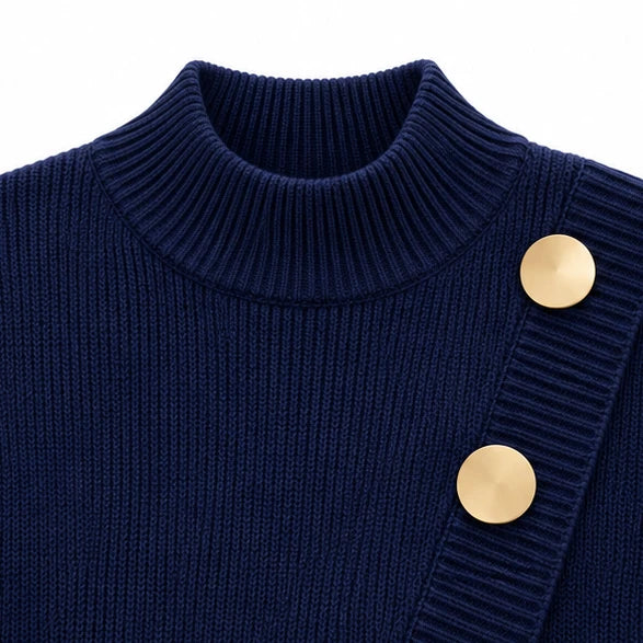 Dames asymmetrische gebreide trui met mock-neck - Casual chic