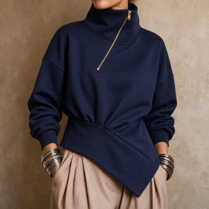 Dames asymmetrische ritssluiting sweatshirt - Diagonale hals
