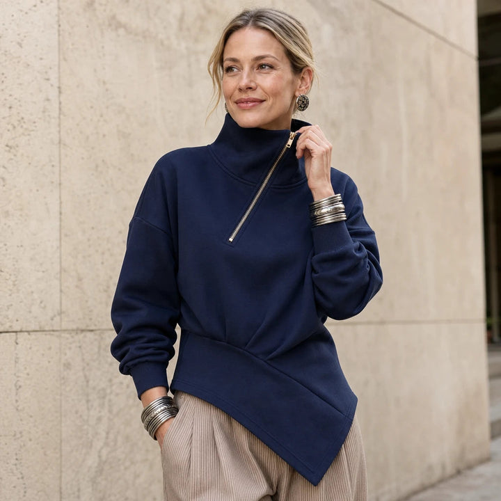 Dames asymmetrische ritssluiting sweatshirt - Diagonale hals