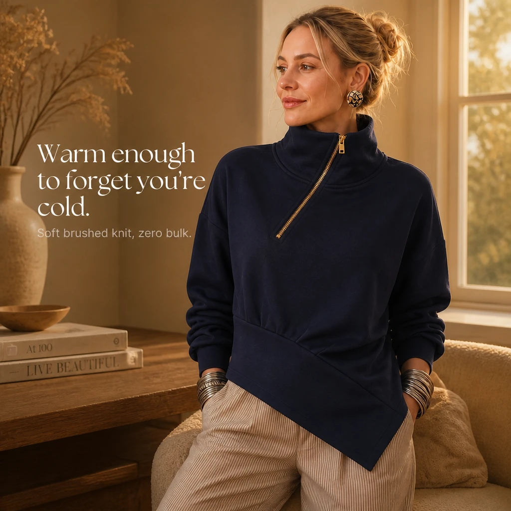 Dames asymmetrische ritssluiting sweatshirt - Diagonale hals