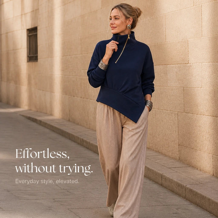 Dames asymmetrische ritssluiting sweatshirt - Diagonale hals