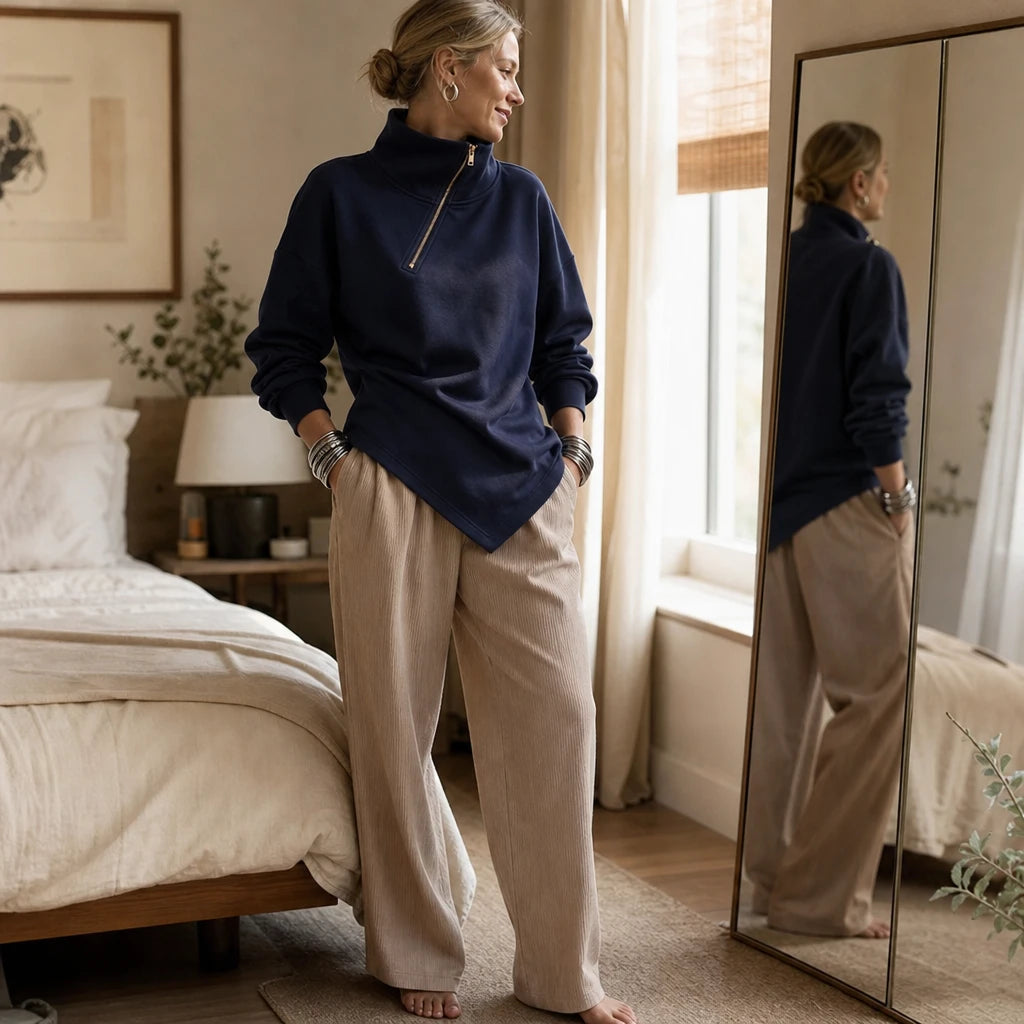 Dames asymmetrische ritssluiting sweatshirt - Diagonale hals