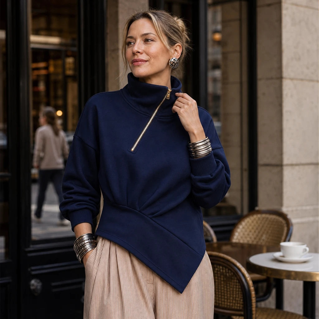 Dames asymmetrische ritssluiting sweatshirt - Diagonale hals