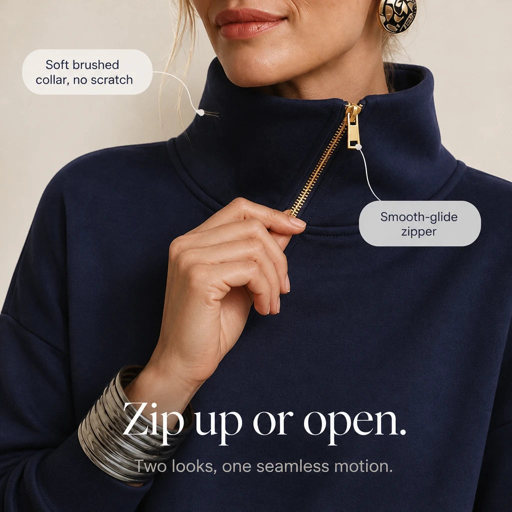 Dames asymmetrische ritssluiting sweatshirt - Diagonale hals