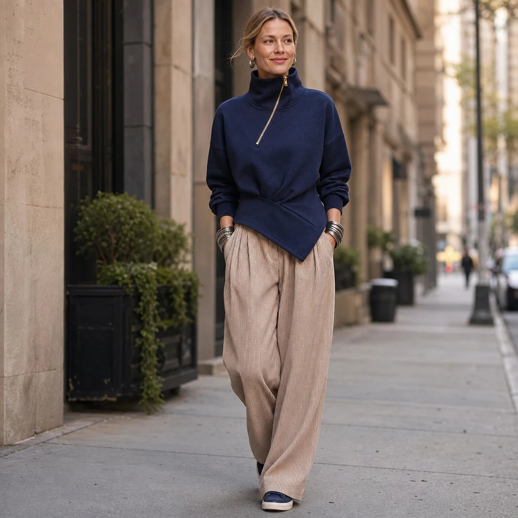 Dames asymmetrische ritssluiting sweatshirt - Diagonale hals