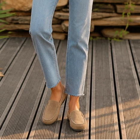 Dames Backless Ballerina's Bruin in beige, Comfortabele Dagschoenen