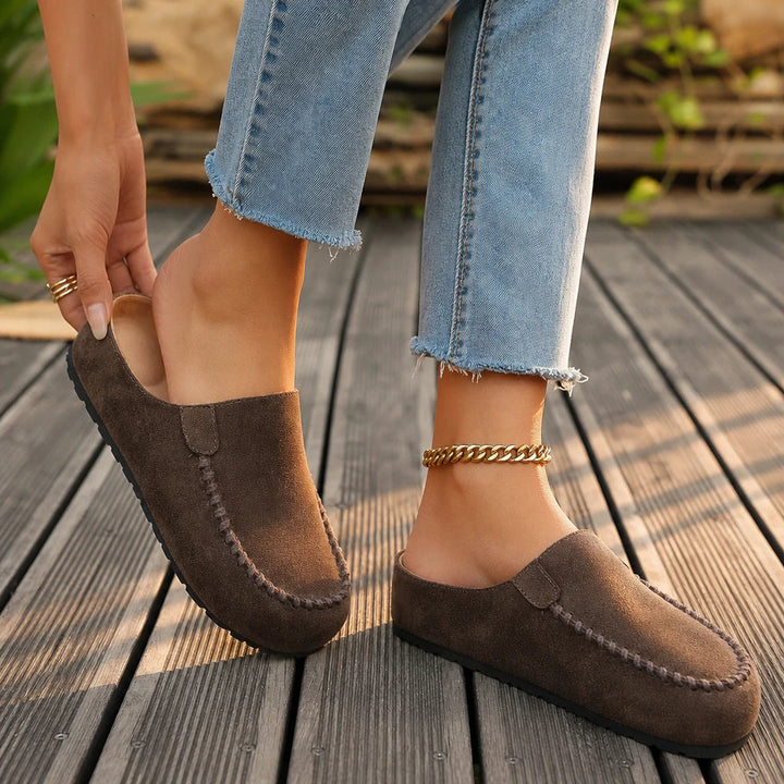 Dames Backless Ballerina's Bruin in koffiebruin, Comfortabele Dagschoenen