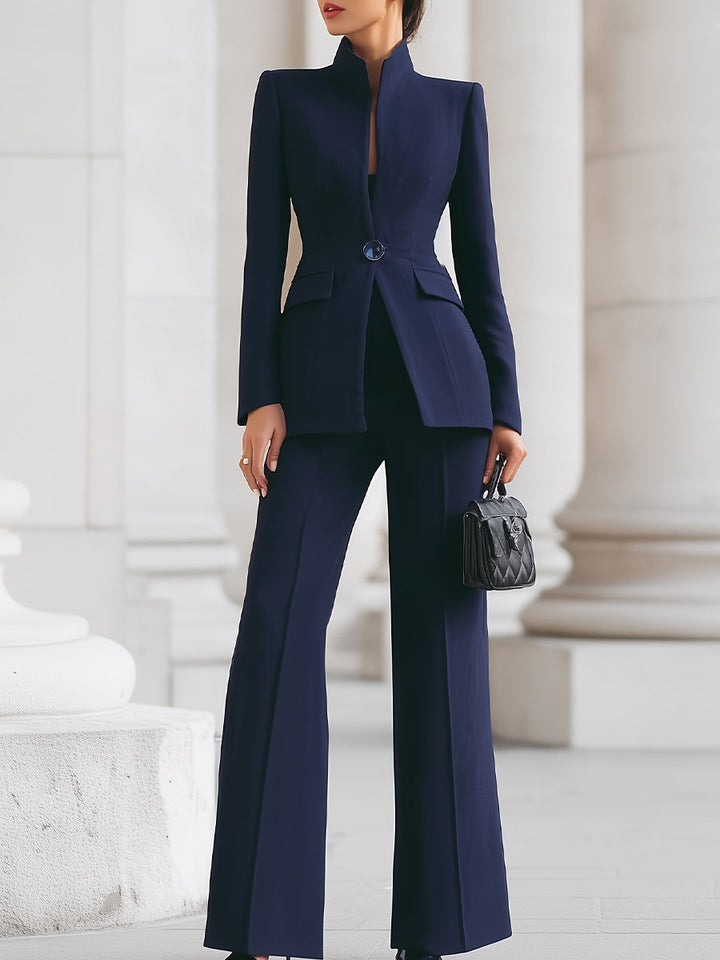 Dames Blazer en Broek Set - Elegante Tailored Look - Blauw