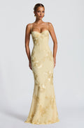 Dames Bloemen Corset Maxi Jurk - Bruiloftsgast - Geel