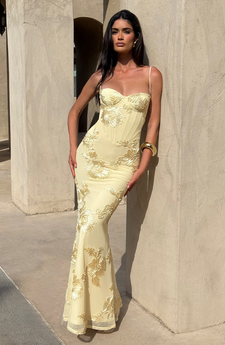 Dames Bloemen Corset Maxi Jurk - Bruiloftsgast