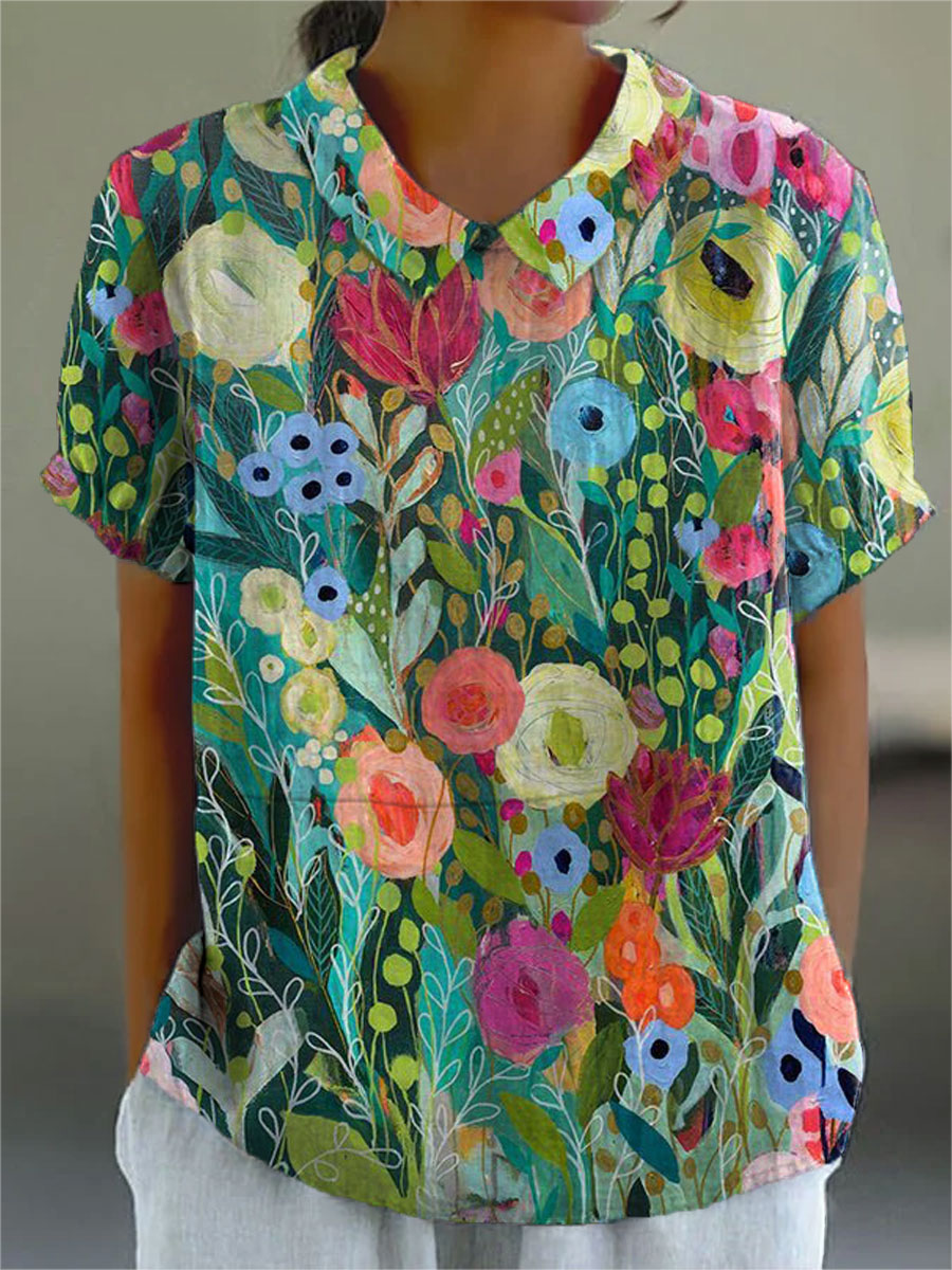 Dames Bloemenprint Blouse - Aquarel Floral Design - Multicolor