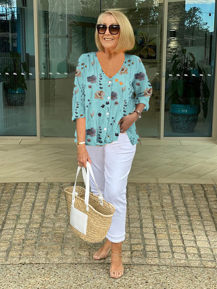 Dames bloemenprint blouse - elegant en luchtig - Blauw