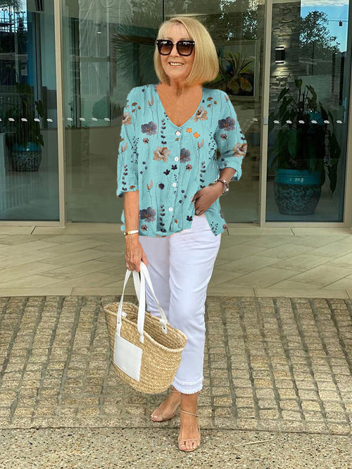 Dames bloemenprint blouse - elegant en luchtig - Blauw