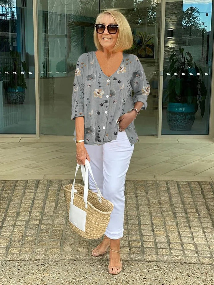 Dames bloemenprint blouse - elegant en luchtig - Grijs