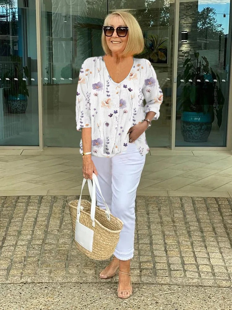 Dames bloemenprint blouse - elegant en luchtig - Wit