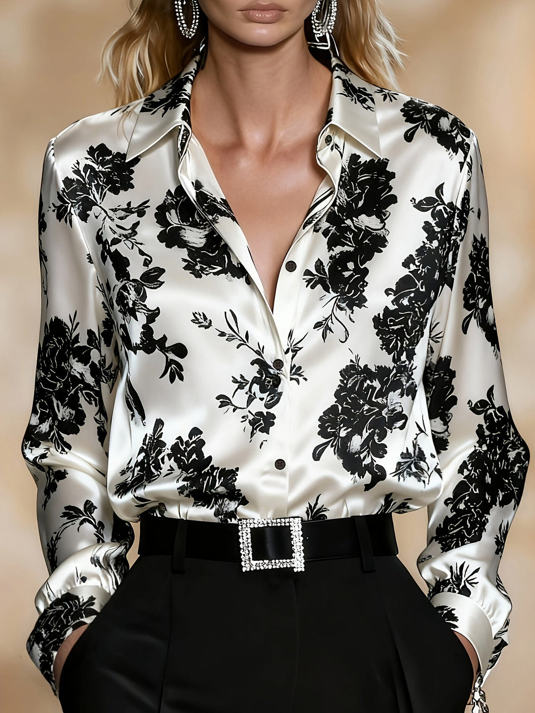 Dames Bloemenprint Blouse in wit, Elegante Klassieke Snit
